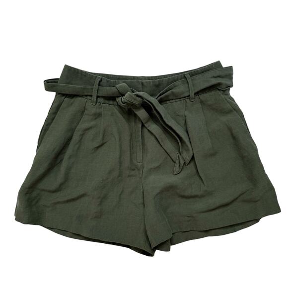 ANN TAYLOR Pine Green Linen Blend Pleated Belted Shorts Size 2 Womens *READ* - Picture 1 of 8